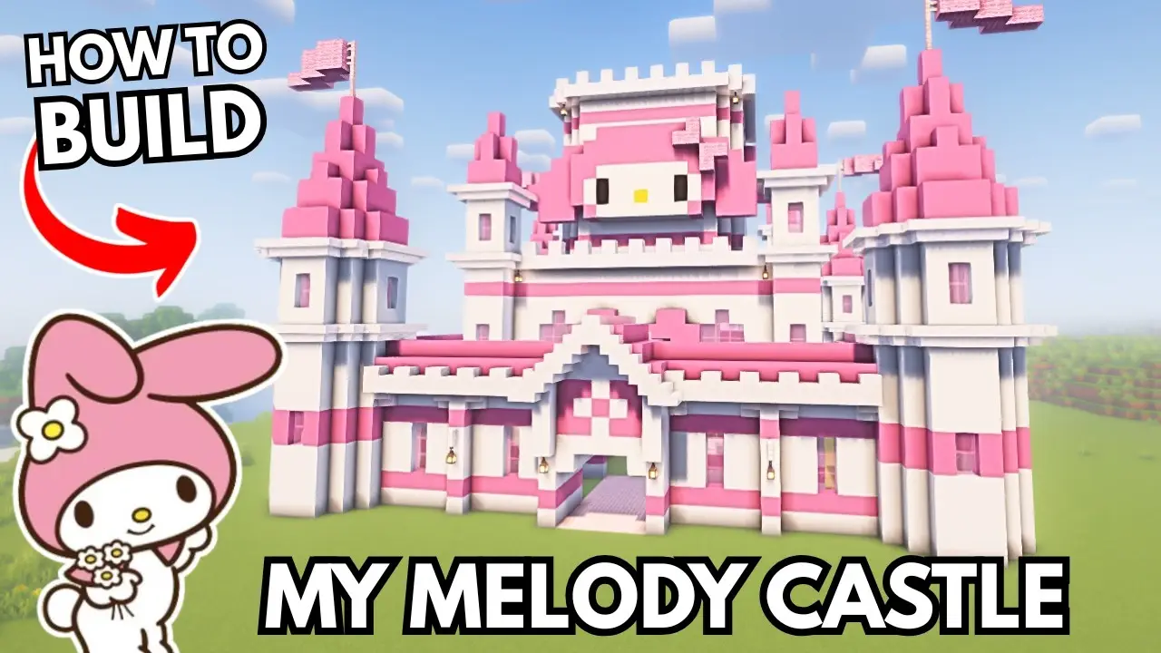 how to build a cute My Melody castle in Minecraft thumbnail