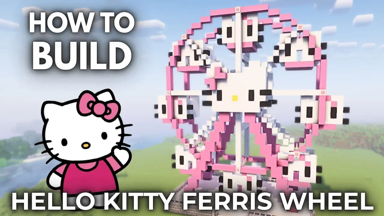 how to build a Hello Kitty Ferris Wheel in Minecraft thumbnail
